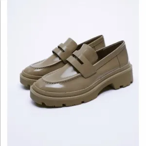 Zara Women's Khaki Patent Leather Lug Sole Loafers Size 41 US 10