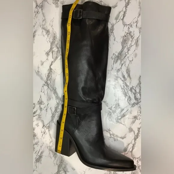 Zara Women’s Srpls Black Real Leather Buckle Boots Size US 8 EUR 39 NWT