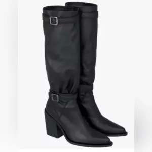 Zara Women’s Srpls Black Real Leather Buckle Boots Size US 8 EUR 39 NWT