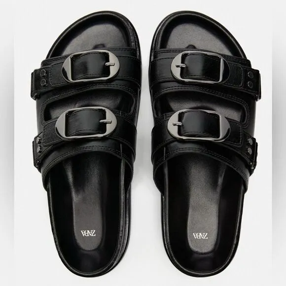 ZARA BUCKLED LEATHER SANDALS