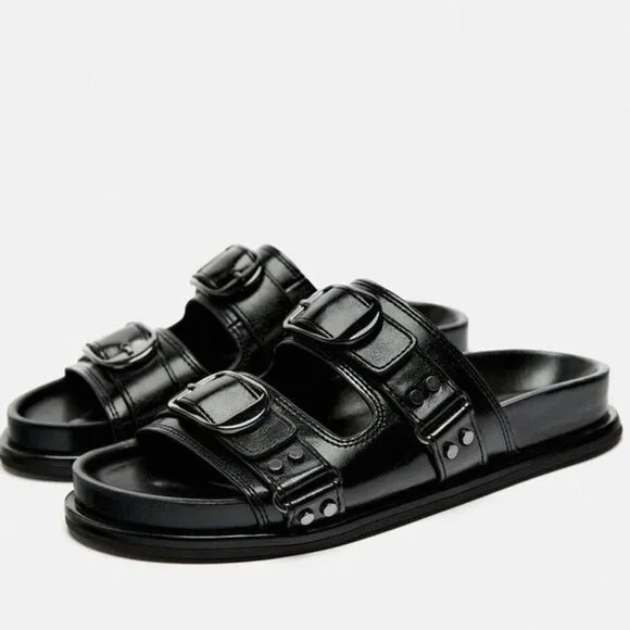 ZARA BUCKLED LEATHER SANDALS