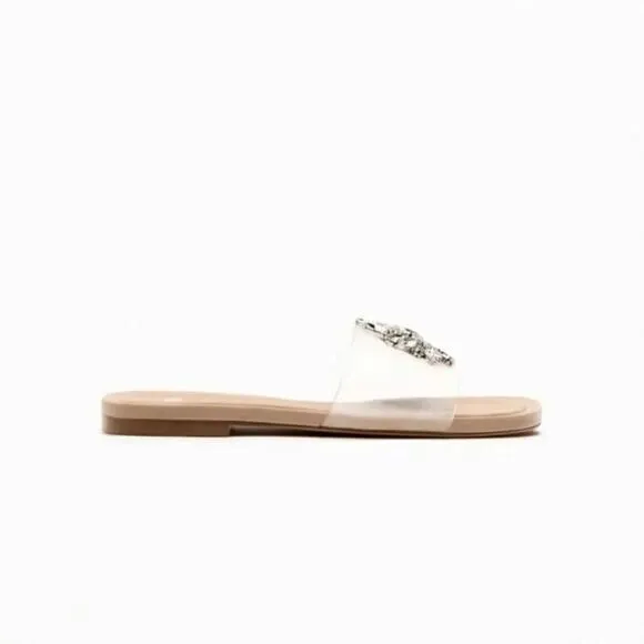 ZARA EMBELLISHED VINYL FLAT SANDALS‎