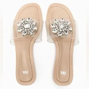 ZARA EMBELLISHED VINYL FLAT SANDALS‎