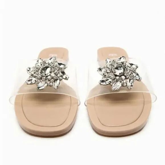 ZARA EMBELLISHED VINYL FLAT SANDALS‎