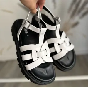 ZARA FLAT LEATHER CAGE SANDALS WITH TRACK SOLE