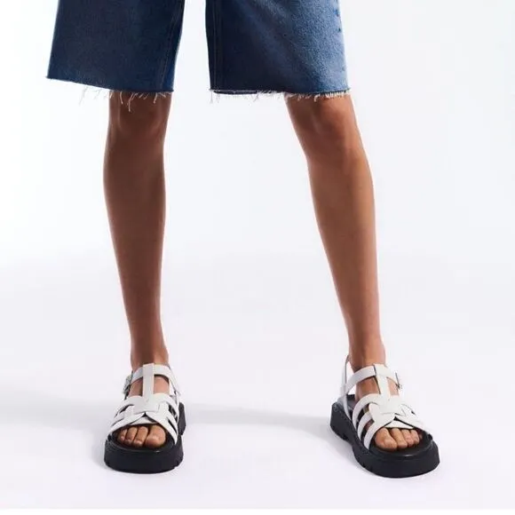 ZARA FLAT LEATHER CAGE SANDALS WITH TRACK SOLE