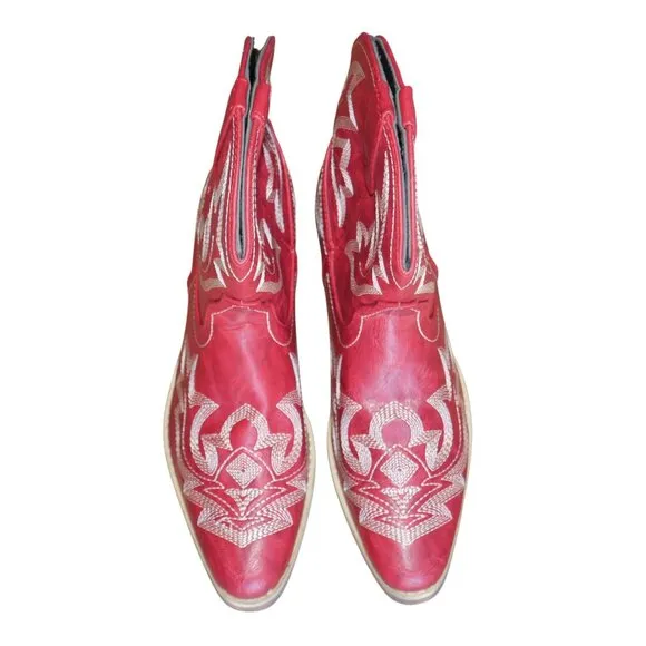 Zeraclub Size 12 Western Embroidered Red Boots Mid Calf Cowgirl Rodeo Slip On