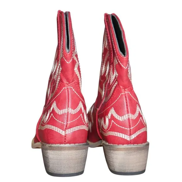 Zeraclub Size 12 Western Embroidered Red Boots Mid Calf Cowgirl Rodeo Slip On