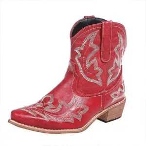 Zeraclub Size 12 Western Embroidered Red Boots Mid Calf Cowgirl Rodeo Slip On