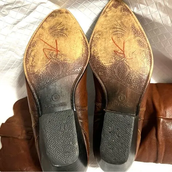 Zodiac Cowboy Boots 450 Hug Acorn Brown Leather Coastal Cowgirl Size 10