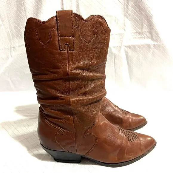 Zodiac Cowboy Boots 450 Hug Acorn Brown Leather Coastal Cowgirl Size 10