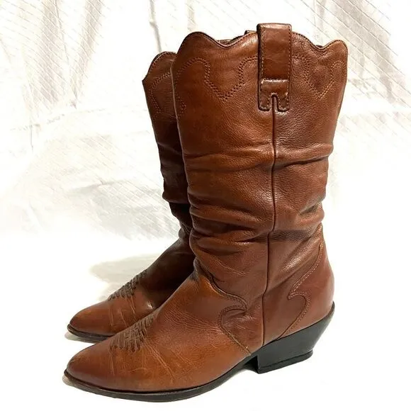 Zodiac Cowboy Boots 450 Hug Acorn Brown Leather Coastal Cowgirl Size 10
