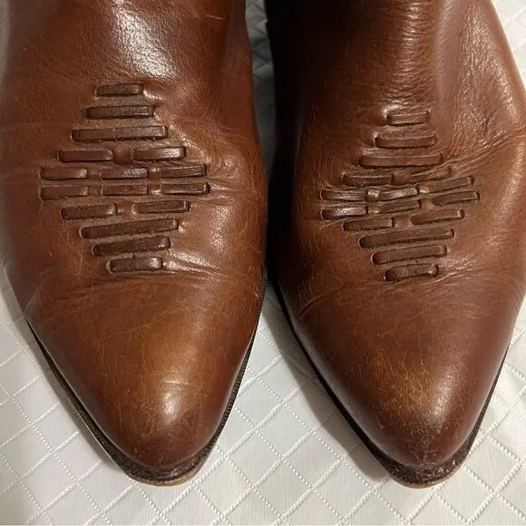 Zodiac Cowboy Boots 450 Hug Acorn Brown Leather Coastal Cowgirl Size 10