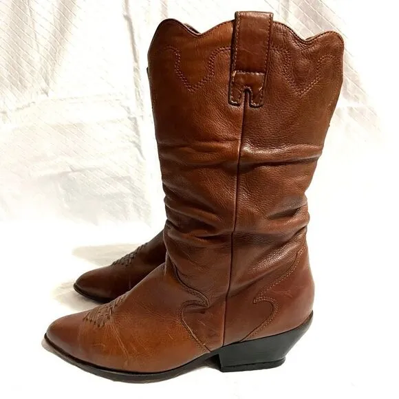 Zodiac Cowboy Boots 450 Hug Acorn Brown Leather Coastal Cowgirl Size 10