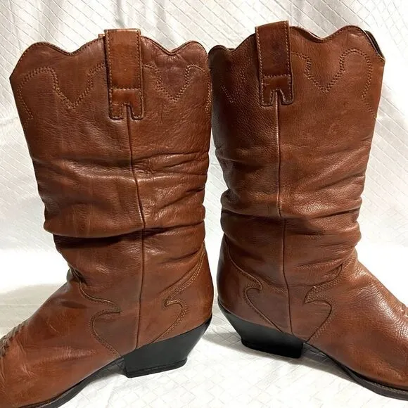 Zodiac Cowboy Boots 450 Hug Acorn Brown Leather Coastal Cowgirl Size 10