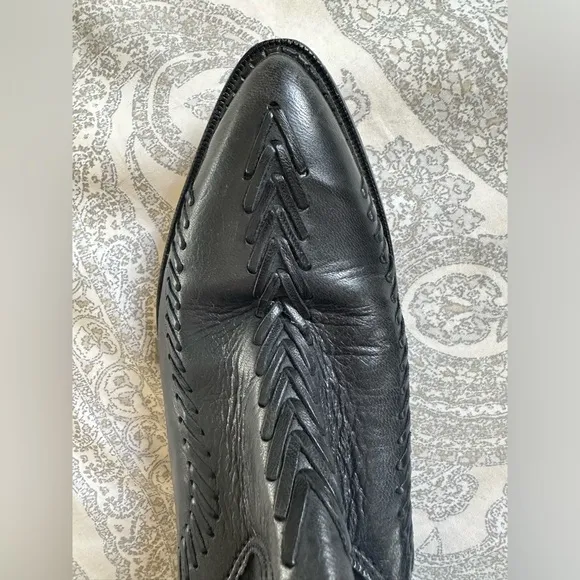 Zodiac Women’s Black Genuine Leather Laced Detail Cowboy Boots- Size 6